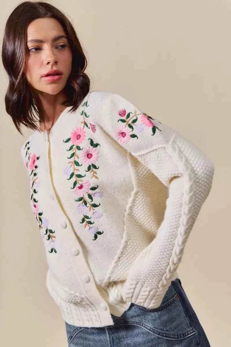 Floral Embroidered Coquette Sweater Cardigan - Akana Style