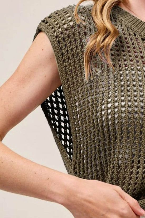 Big Metal Button Sweater Vest with Front Openwork Design - Akana Style