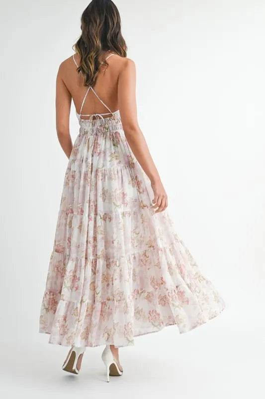 Floral Print Maxi Dress with Tiered Cami Design - Akana Style