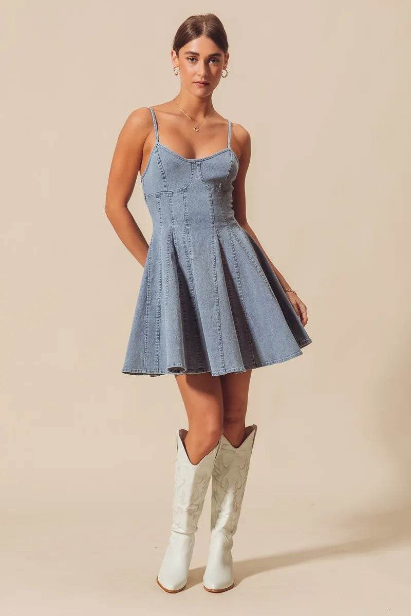 Line Fit Flare Denim Dress for Effortless Style and Fashion - Akana Style