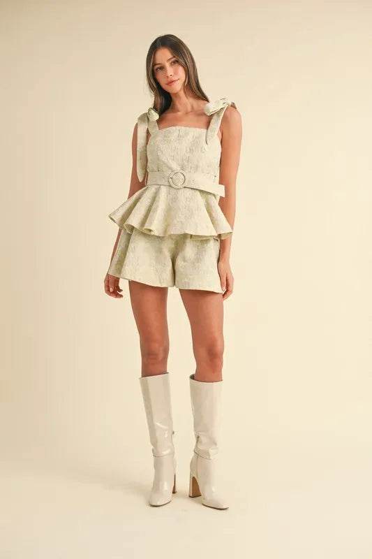 Jacquard Floral Peplum Set with Flare Shorts for Stylish Summer Outfits - Akana Style