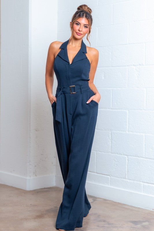 Halter Neck Solid Jumpsuit