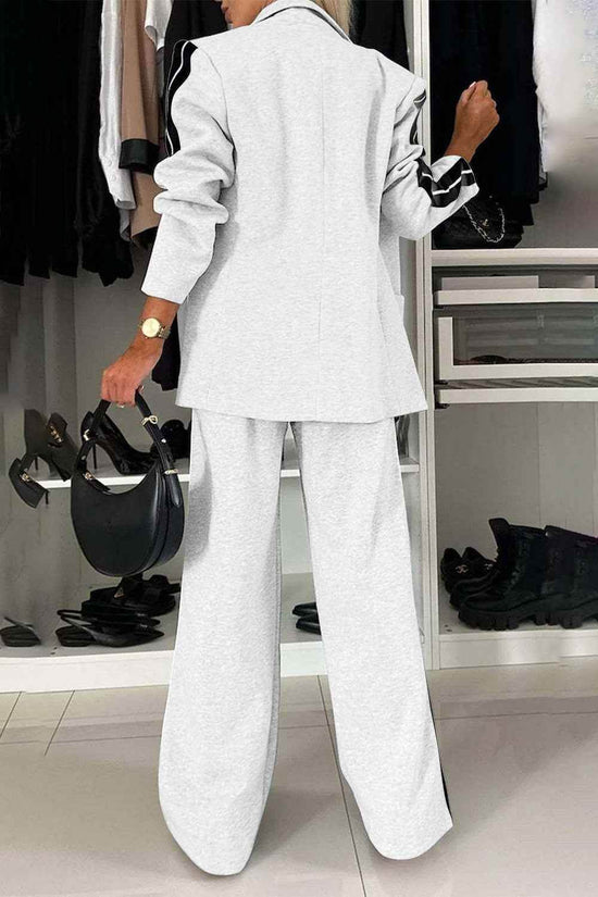Full Size Contrast Lapel Collar Set - Stylish Top and Pants Outfit - Akana Style