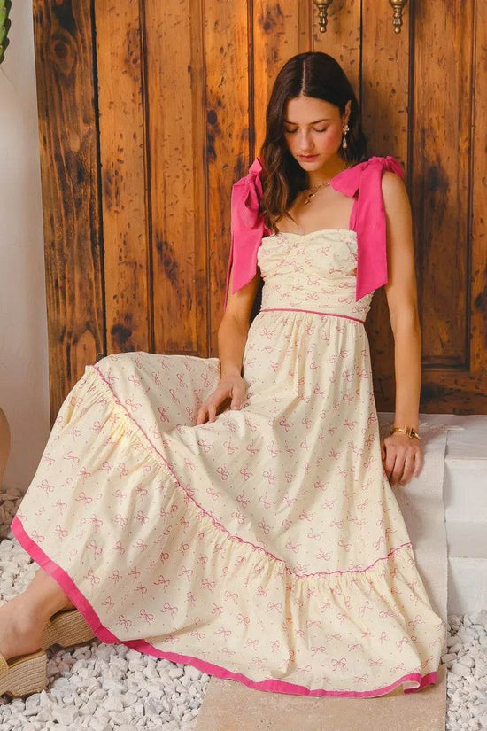 Ribbon Maxi Dress with Contrast Trim for Effortless Style - Akana Style