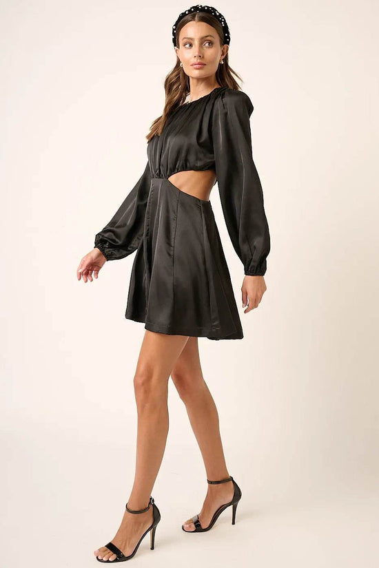 Satin Mini Dress with Cutouts – Side Cutout Detail Design - Akana Style