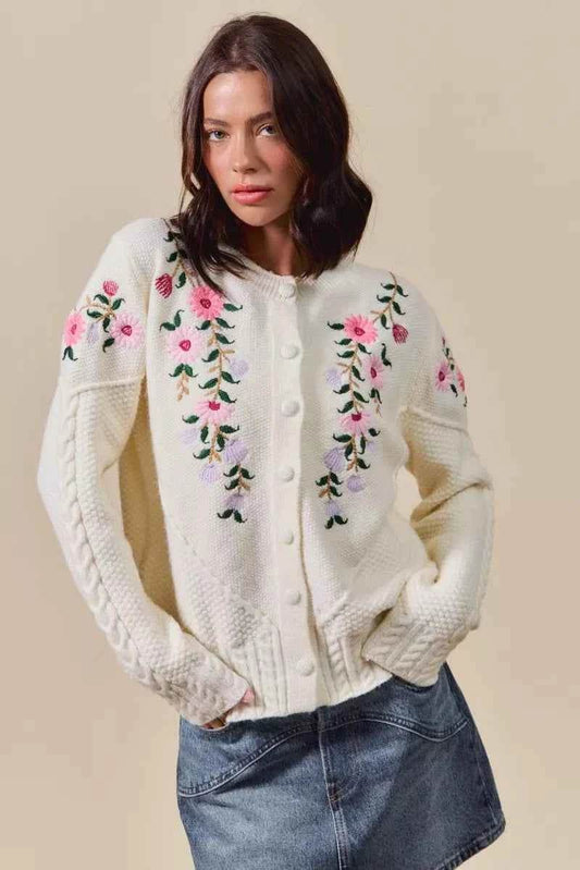 Floral Embroidered Coquette Sweater Cardigan - Akana Style