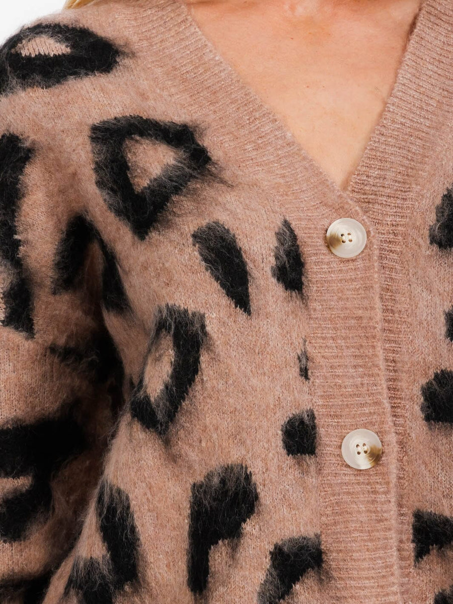 ANIMAL PRINT CARDIGAN SWEATER