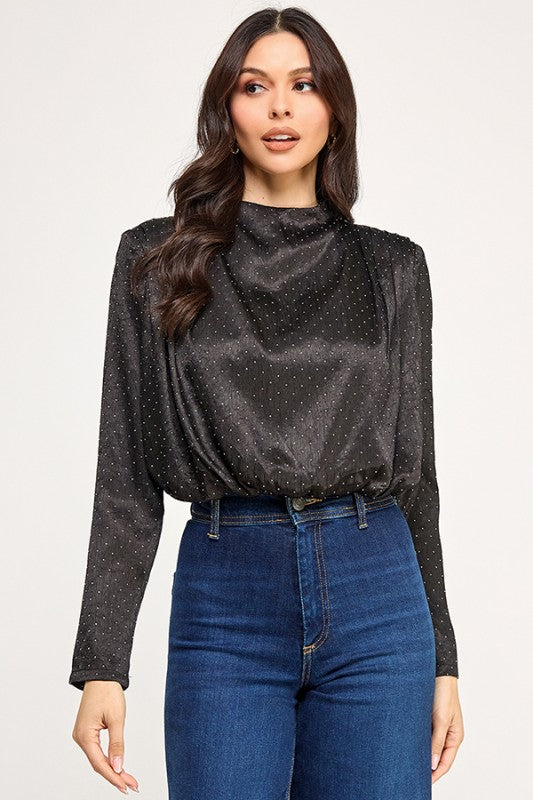 Long Sleeve High Neck Draped Top