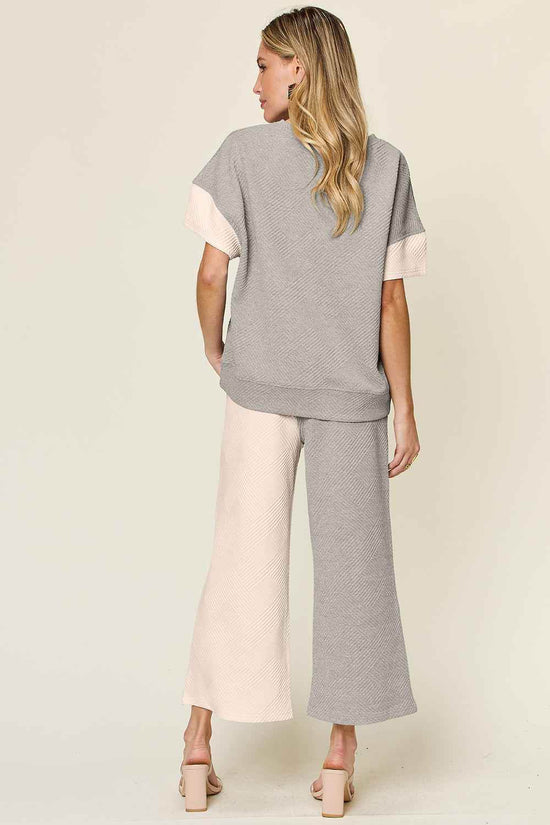Double Take T-Shirt and Pants Set - Full Size Texture Contrast Outfit - Akana Style