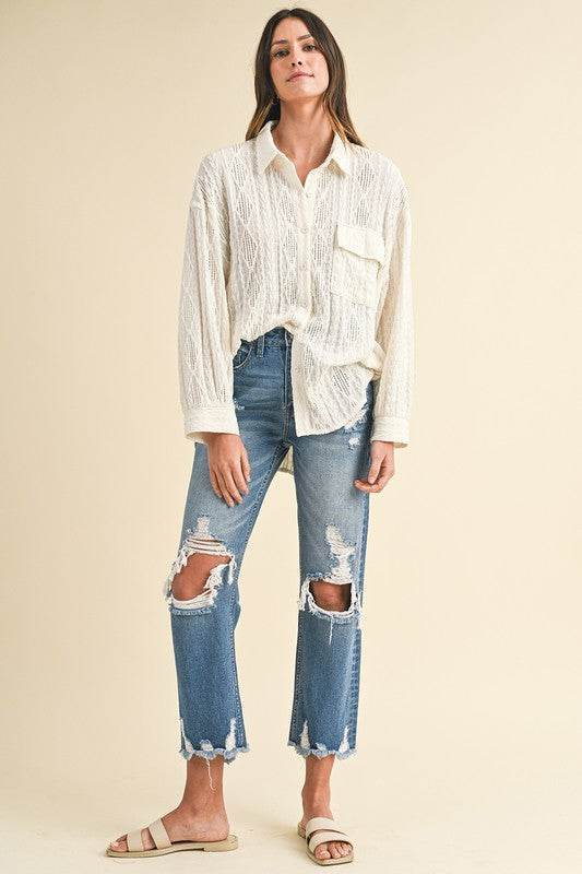 Distressed Cropped Jeans with Raw Hem for Trendy Style - Akana Style