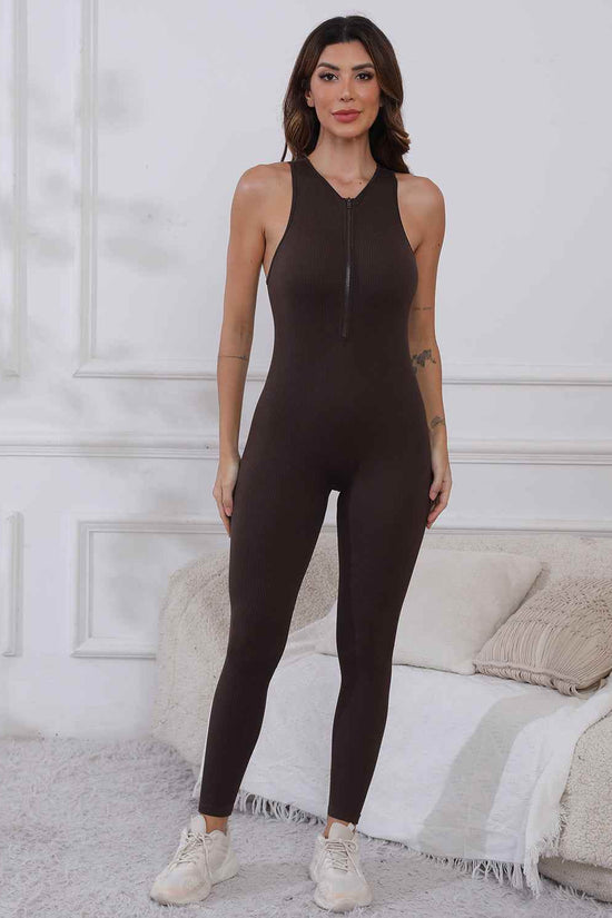 Half Zip Active Jumpsuit with Wide Straps - Akana Style