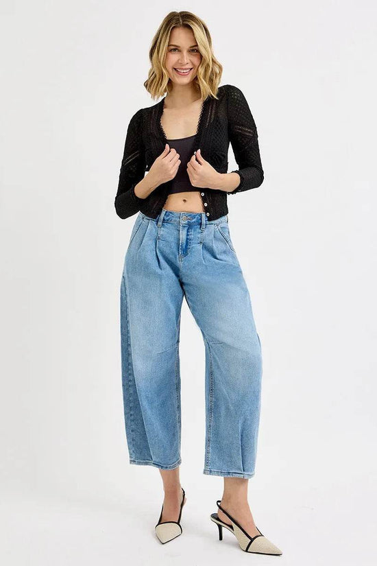 RISEN Plus Size Wide Leg Crop Jeans - Full Size Mid Rise Fit - Akana Style