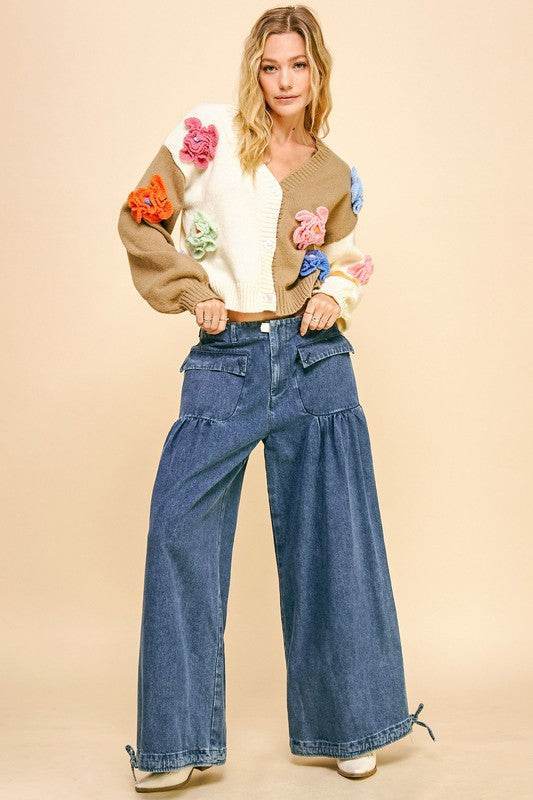 Drawstring Hem Wide Leg Jeans for Effortless Style and Comfort - Akana Style