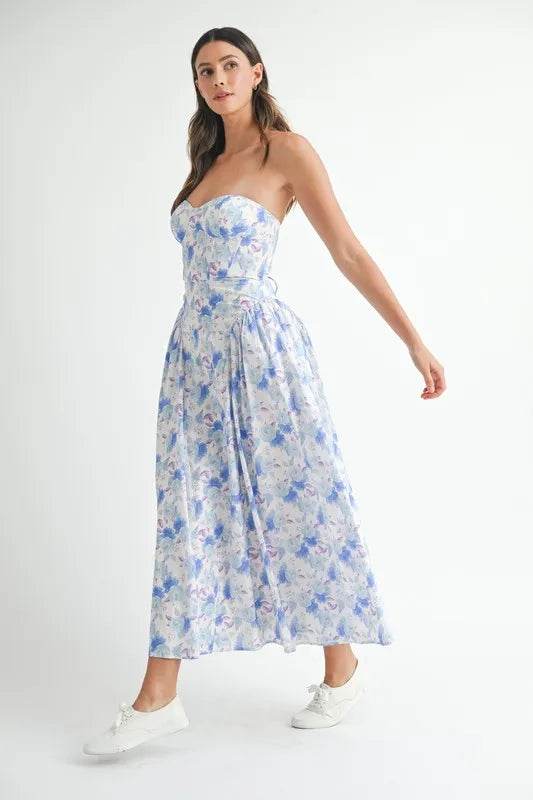 Sweetheart Neckline Floral Midi Dress for Effortless Elegance - Akana Style