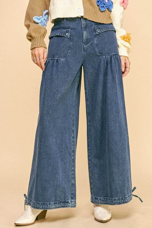 Drawstring Hem Wide Leg Jeans for Effortless Style and Comfort - Akana Style