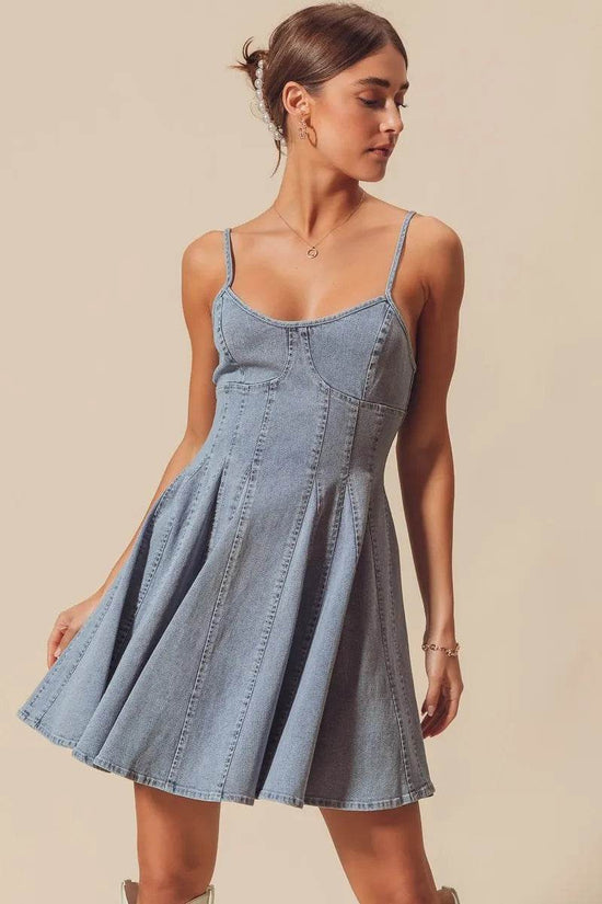 Line Fit Flare Denim Dress for Effortless Style and Fashion - Akana Style