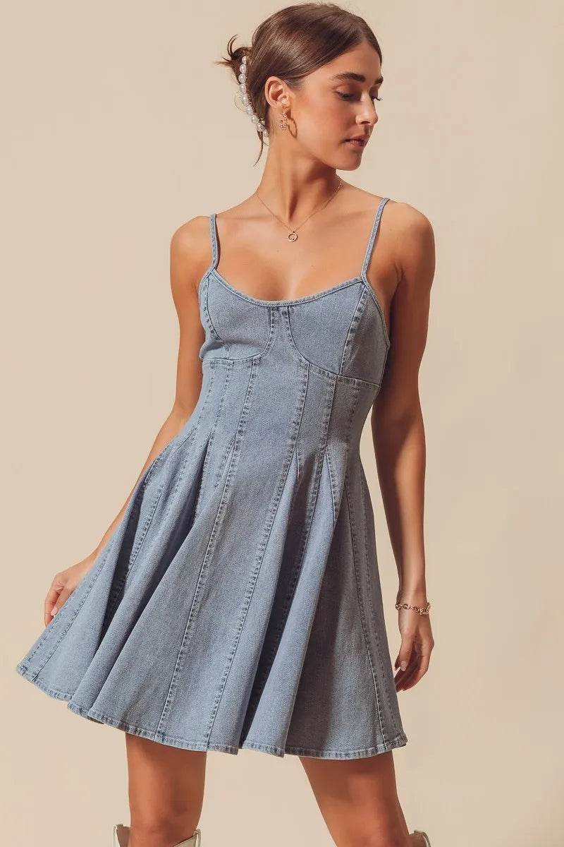 Line Fit Flare Denim Dress for Effortless Style and Fashion - Akana Style
