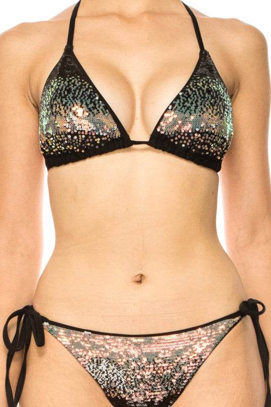 TWO PIECE OMBRE GLITTER SEQUINS BIKINI - Akana Style