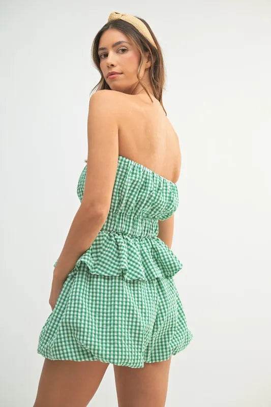 Gingham Tube Top Shorts Set for Effortless Summer Style - Akana Style