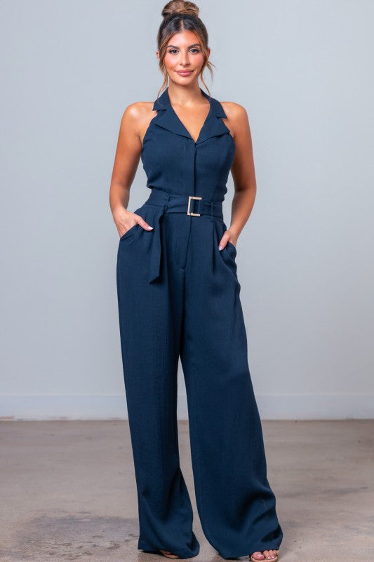 Halter Neck Solid Jumpsuit