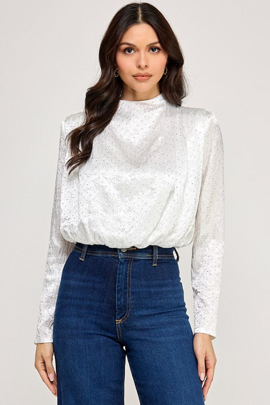 Long Sleeve High Neck Draped Top