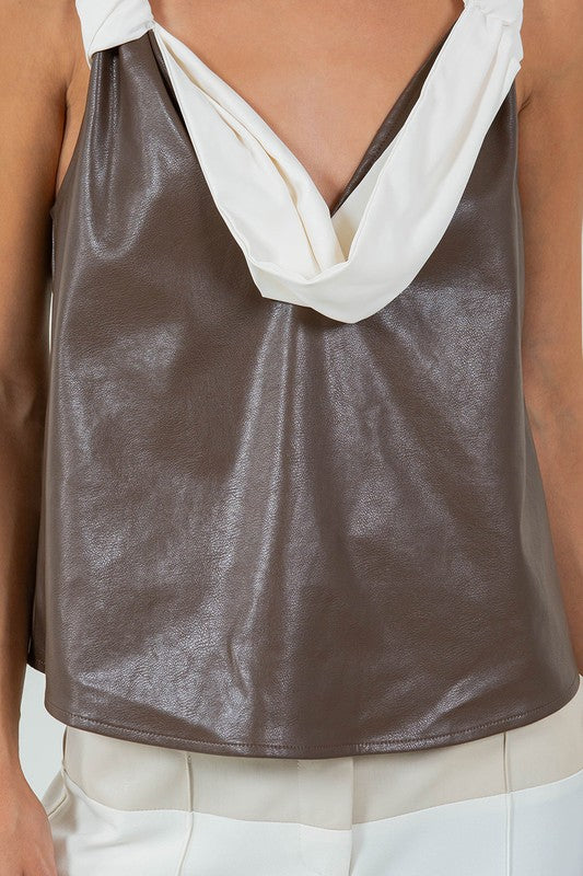 CONTRAST DRAPE PU TANK TOP