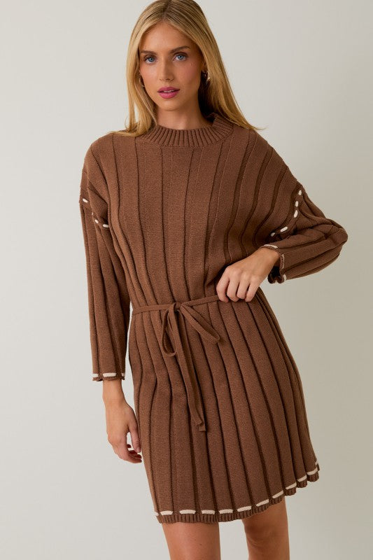 Stitch Detail Mini Sweater Dress