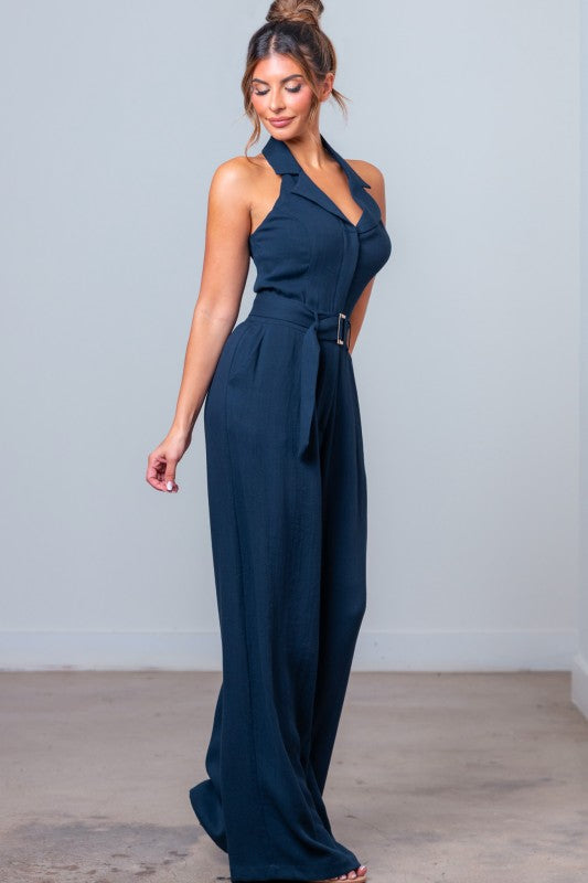 Halter Neck Solid Jumpsuit