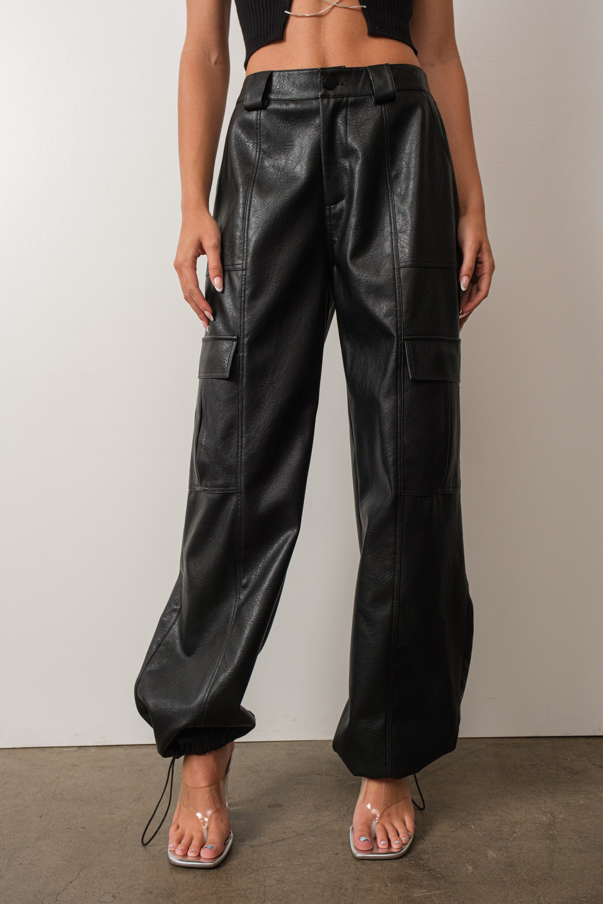 Black leather best sale cargo joggers