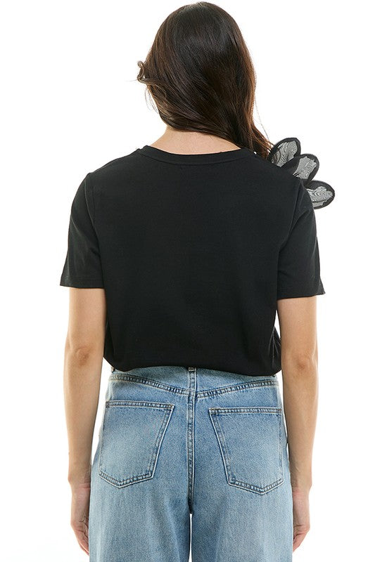 ONE SHOULDER FLOWER TEE