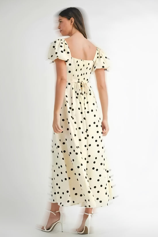 Polka Dot Puff Sleeve Midi Dress
