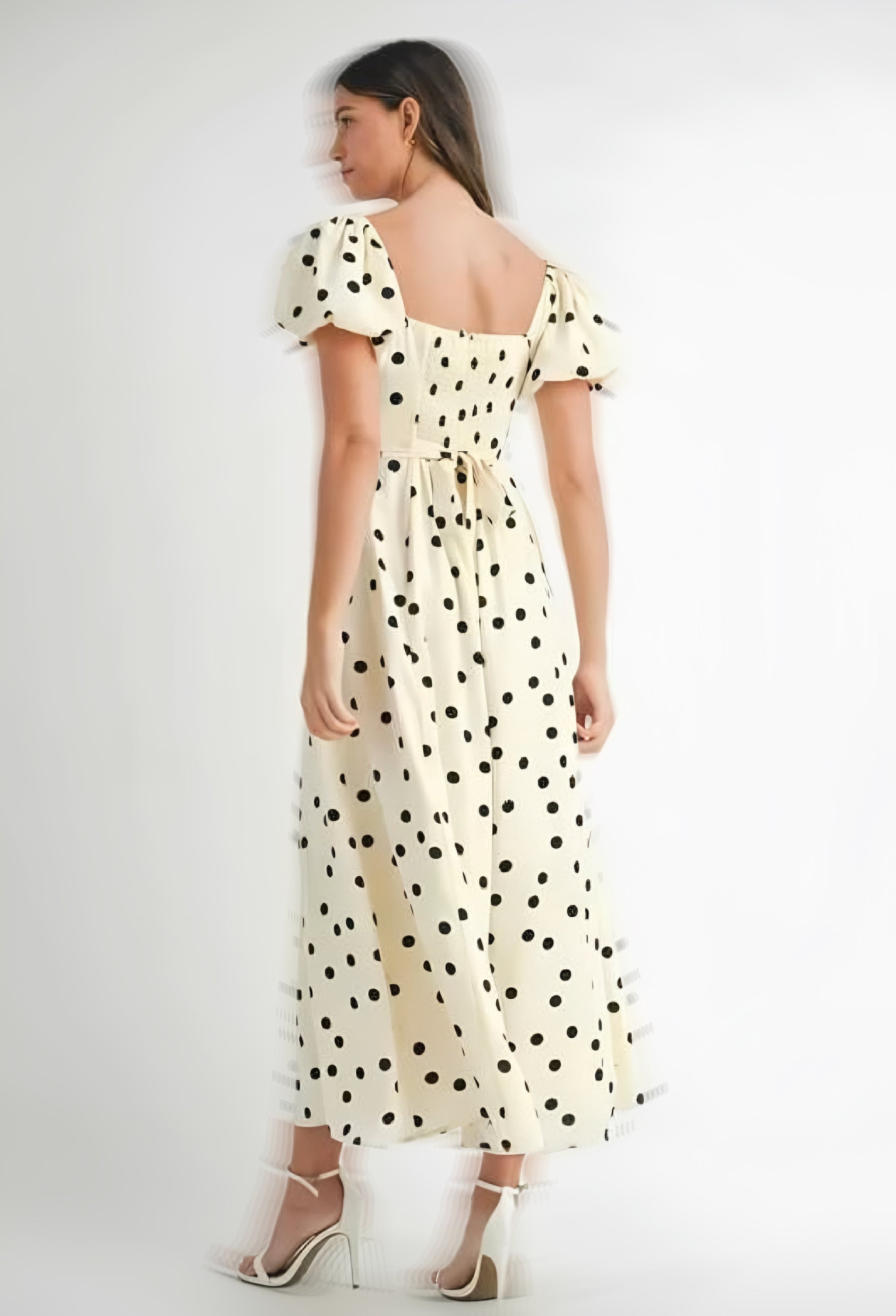 Polka Dot Puff Sleeve Midi Dress