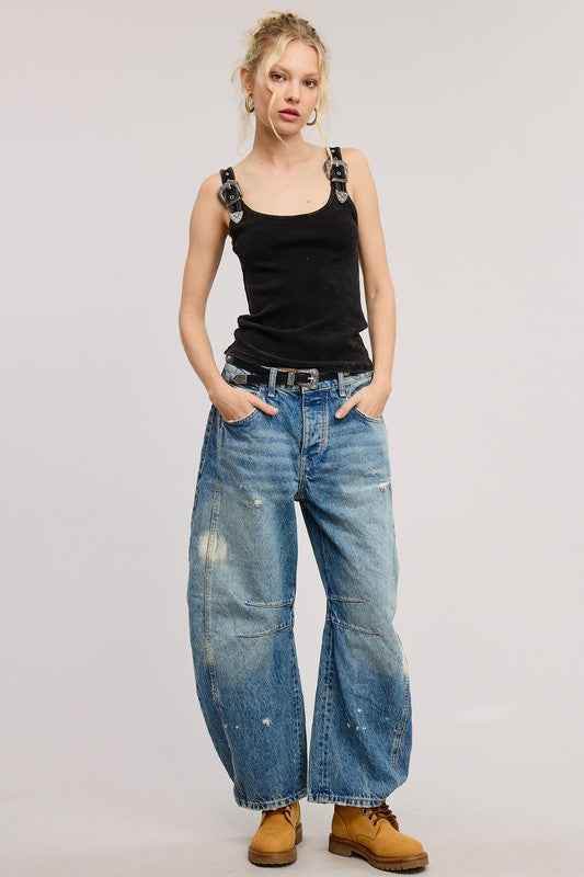 BLACK SILVER BELT TANK TOP - Akana Style