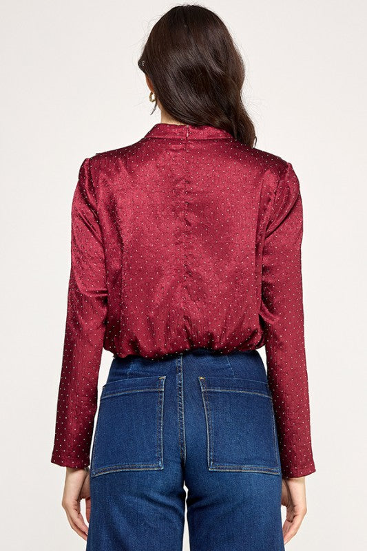 Long Sleeve High Neck Draped Top