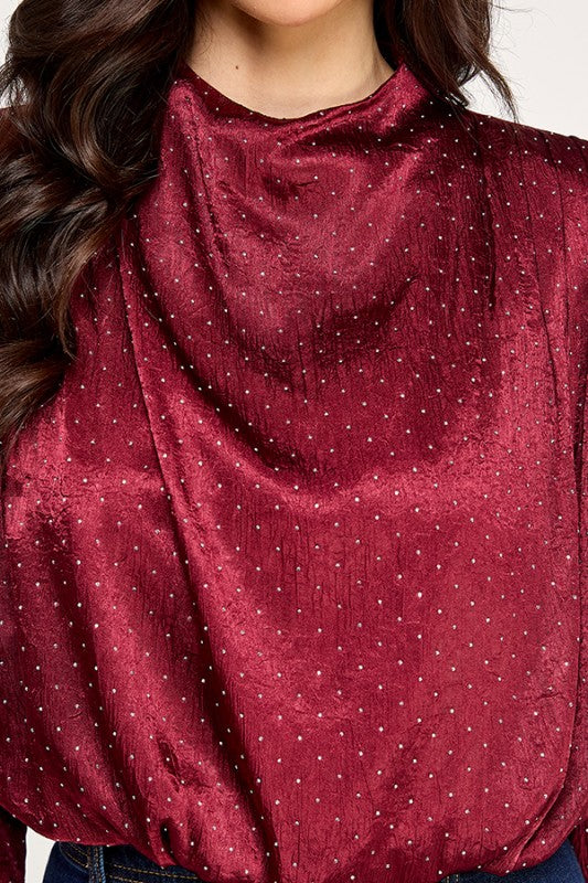 Long Sleeve High Neck Draped Top