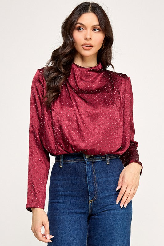Long Sleeve High Neck Draped Top