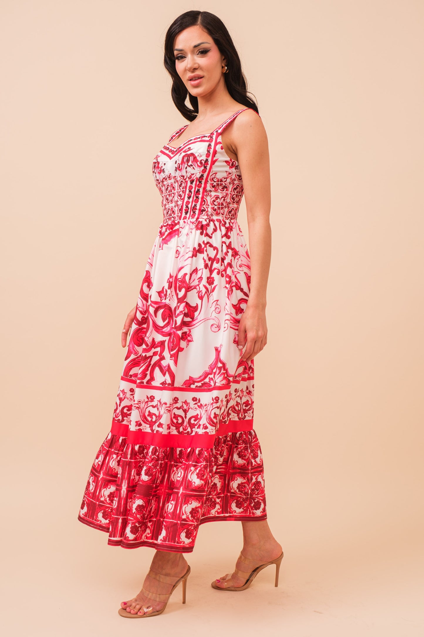 Print cotton bustier dress