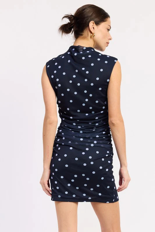 SLEEVELESS MOCK NECK MESH MINI DRESS