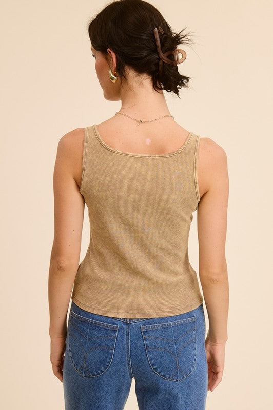 TAUPE SILVER BELT TANK TOP