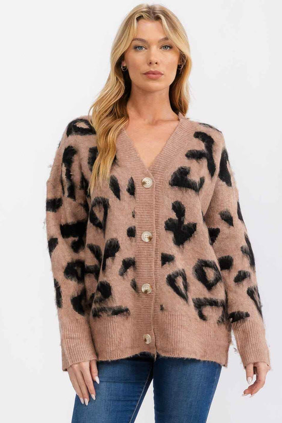 ANIMAL PRINT CARDIGAN SWEATER - Akana Style