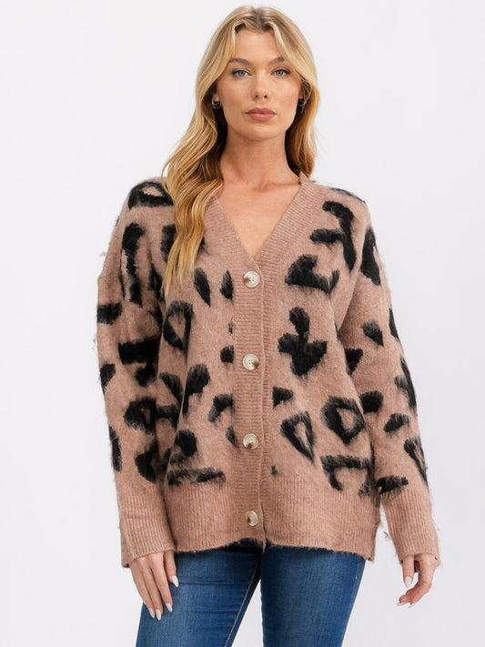 ANIMAL PRINT CARDIGAN SWEATER