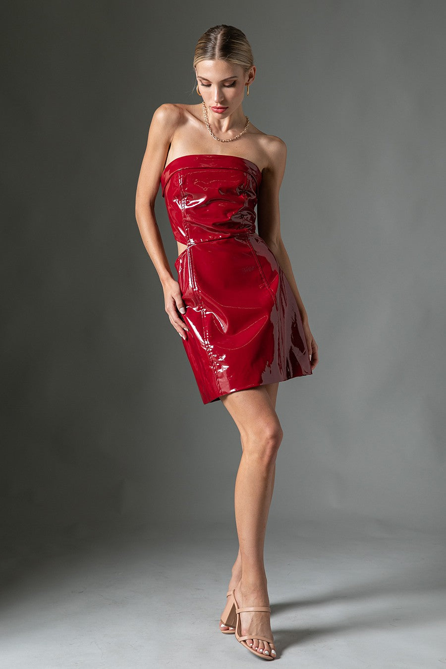 Patent leather cutout dress