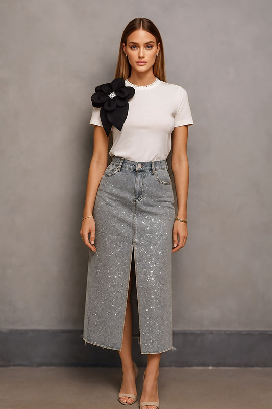 Sparkling rhinestones midi skirt