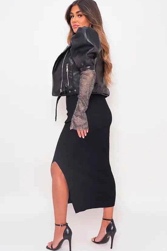Rhinestone Sleeve Leather Jacket for a Stylish and Unique Look - Akana Style