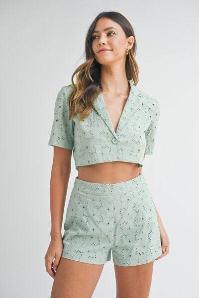 Eyelet Crop Top and Shorts Set for Stylish Summer Outfits - Akana Style