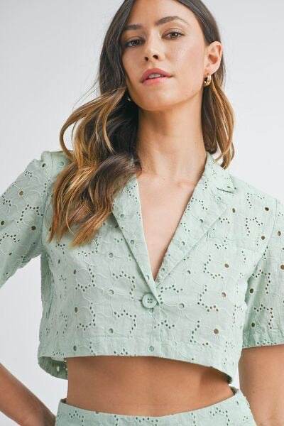 Eyelet Crop Top and Shorts Set for Stylish Summer Outfits - Akana Style