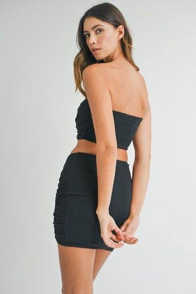 Ruched Tube Crop Top and Skirt Set - Akana Style