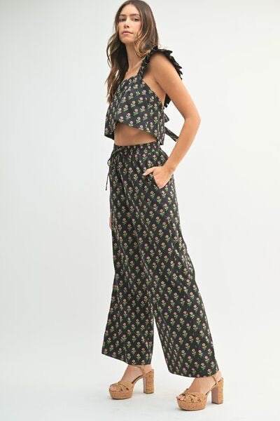 Floral Print Ruffle Top Pants Set for Effortless Style - Akana Style