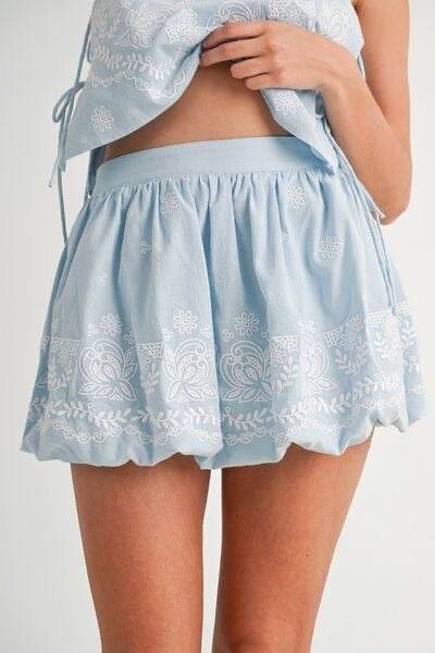 Embroidered Crop Cami Skirt Set with Balloon Mini Skirt - Akana Style