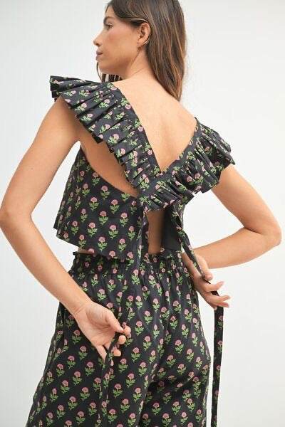 Floral Print Ruffle Top Pants Set for Effortless Style - Akana Style